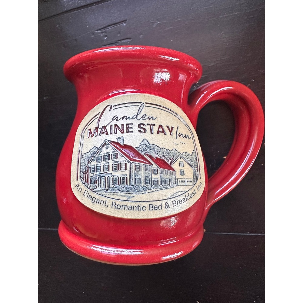 Deneen Pottery Camden Maine Stay Inn Red Coffee Mug Handmade USA 2022 Stoneware